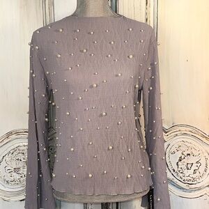 La Cienega’ Pearls Embellished Long Sleeve Pop Over Occassion Top Size M NWT